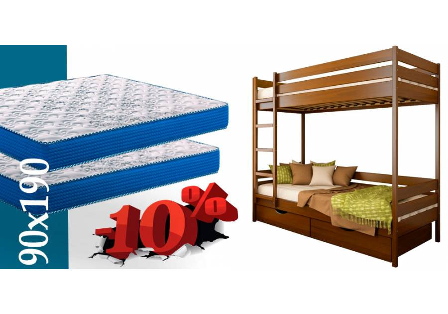 Комплект двухъярусная кровать Дуэт Эстелла щит 90х190 с матрасами