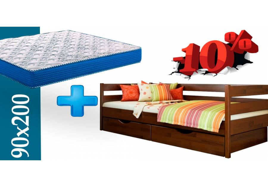 Комплект кровать детская Нота Эстелла щит 90х200 с матрасом