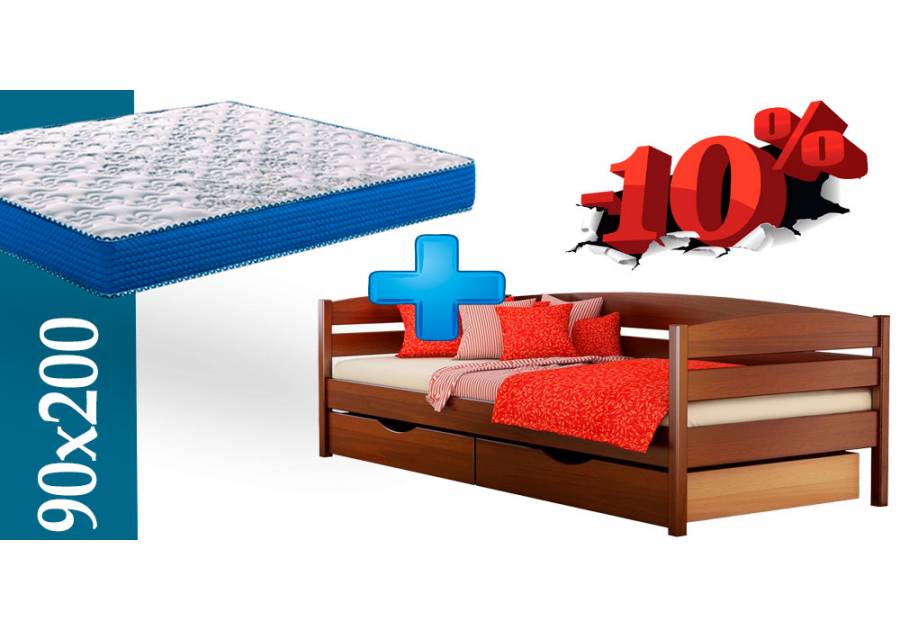 Комплект кровать детская Нота Плюс Эстелла щит 90х200 с матрасом