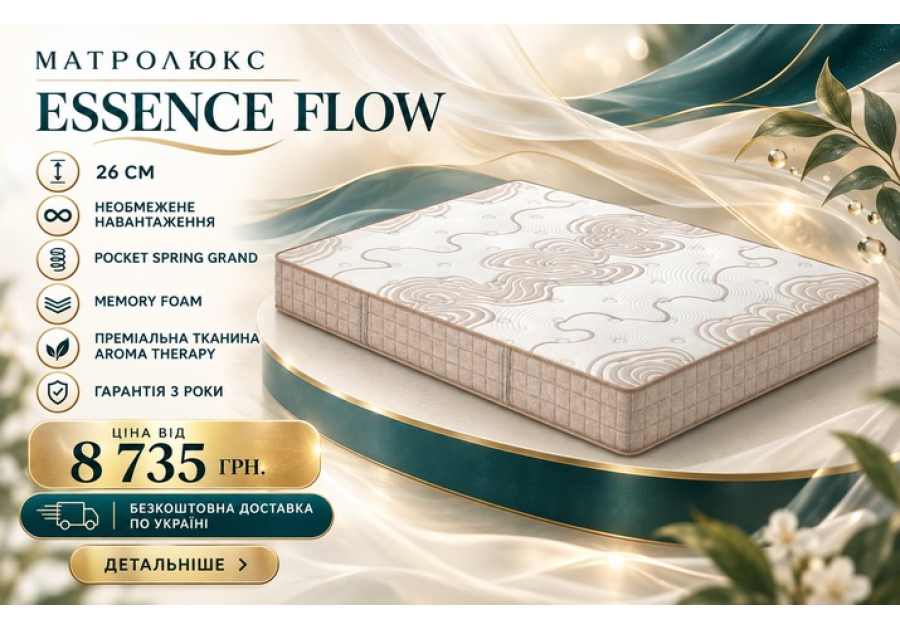 Матрас Flow Essence Матролюкс - пружинный односторонний, средней жесткости, высокий, 26 см