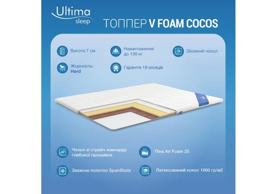 Тонкий матрац-топпер V Foam Cocos Ultima Sleep
