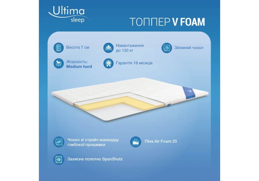 Тонкий матрас-топпер V Foam Ultima Sleep